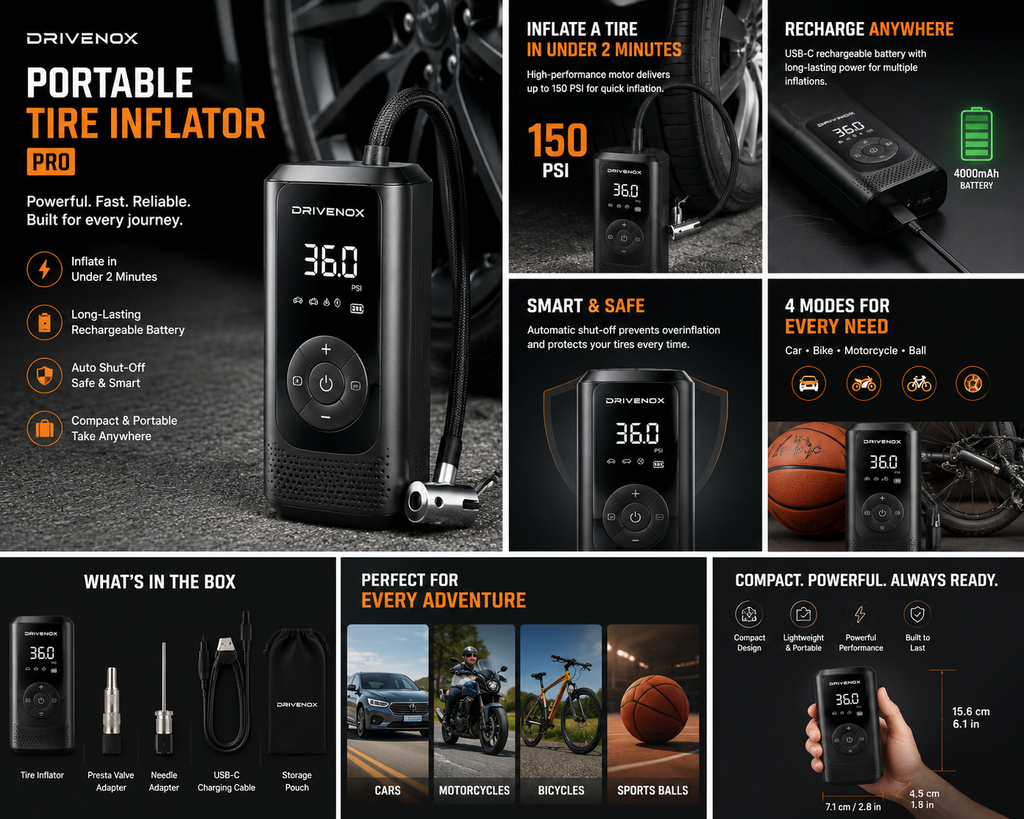 Drivenox™ Portable Tire Inflator Pro